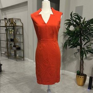 Trina Turk Red Sheath Dress Plunge Neckline Midi